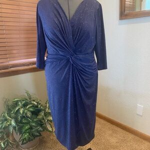 Vince Camuto Blue Ruched Wrap Cocktail Dress